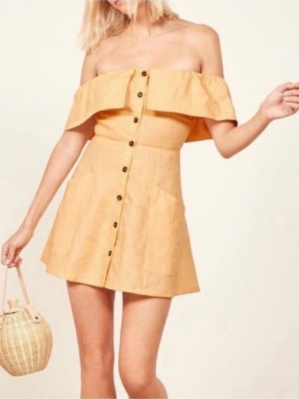 Reformation Tennessee Linen off shoulder mini dress